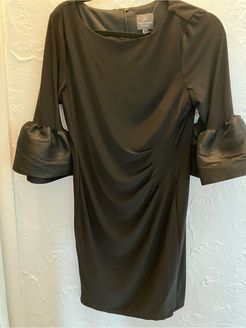 Adrianna Papell Black Midi Dress with Statement Sleeve Detail